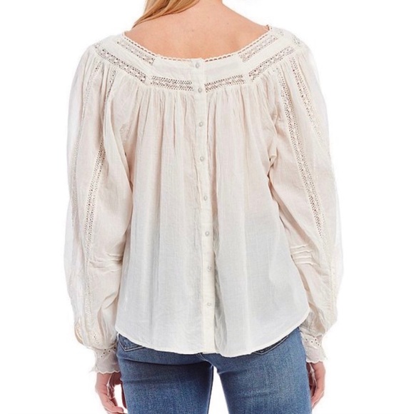 Free People Faraway Fields Embroidered Boho Raglan-Sleeve Top In Ivory NWT - Picture 2 of 16